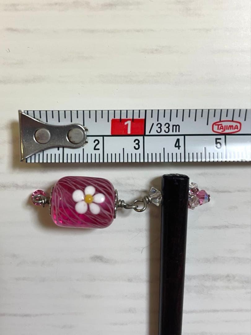 Wooden Hairpin with Pink Flower Tumble Bead, 14cm Japanese Accessory