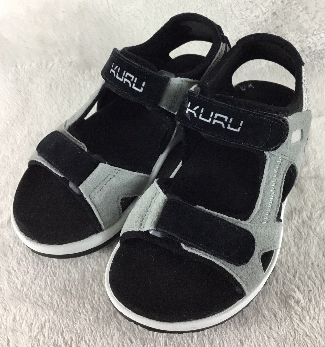 Kuru Tread Sandals Womens 6 M Gray Black Leather Beach Walking Outdoor Strappy