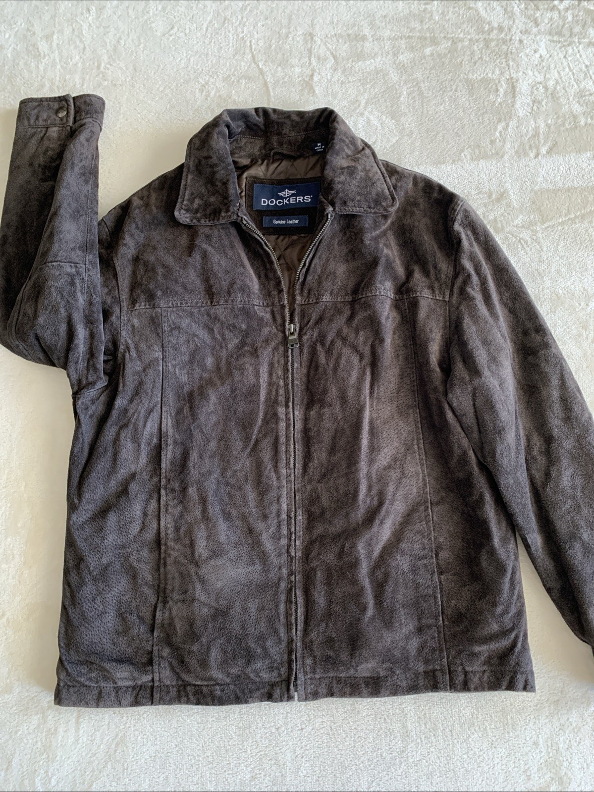 Dockers Premium Mens Suede Leather Coat – Dark Brown – Size Medium Preowned