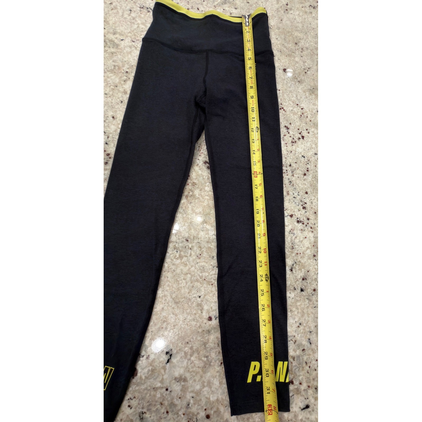 P.E Nation Leggings XS Orbital Charcoal Marl Yellow Logo NWT