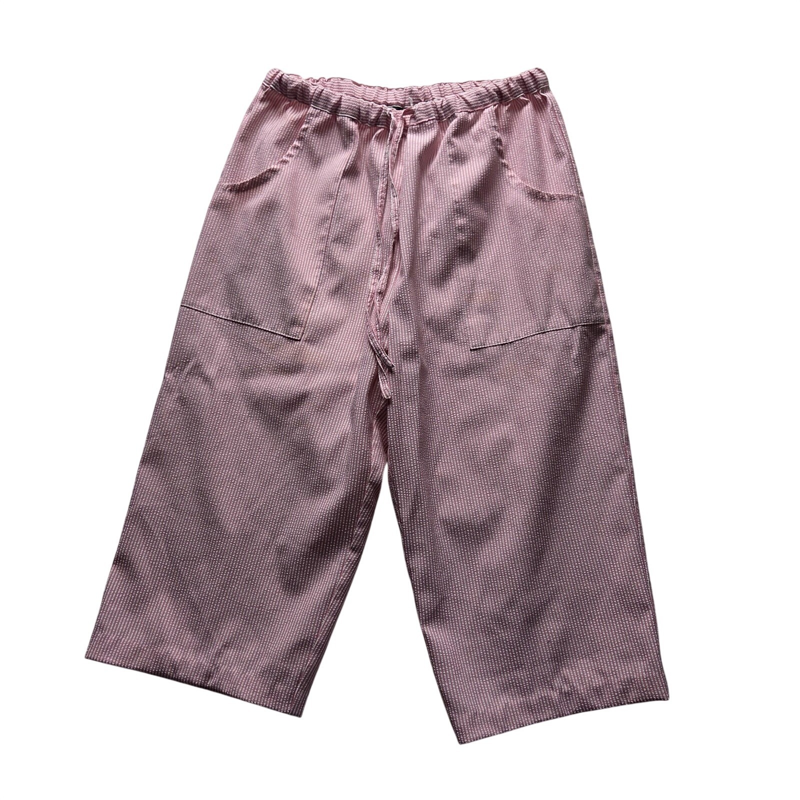 Requirements Pink White Seersucker Striped Wide Leg Cropped Pants Womens Small