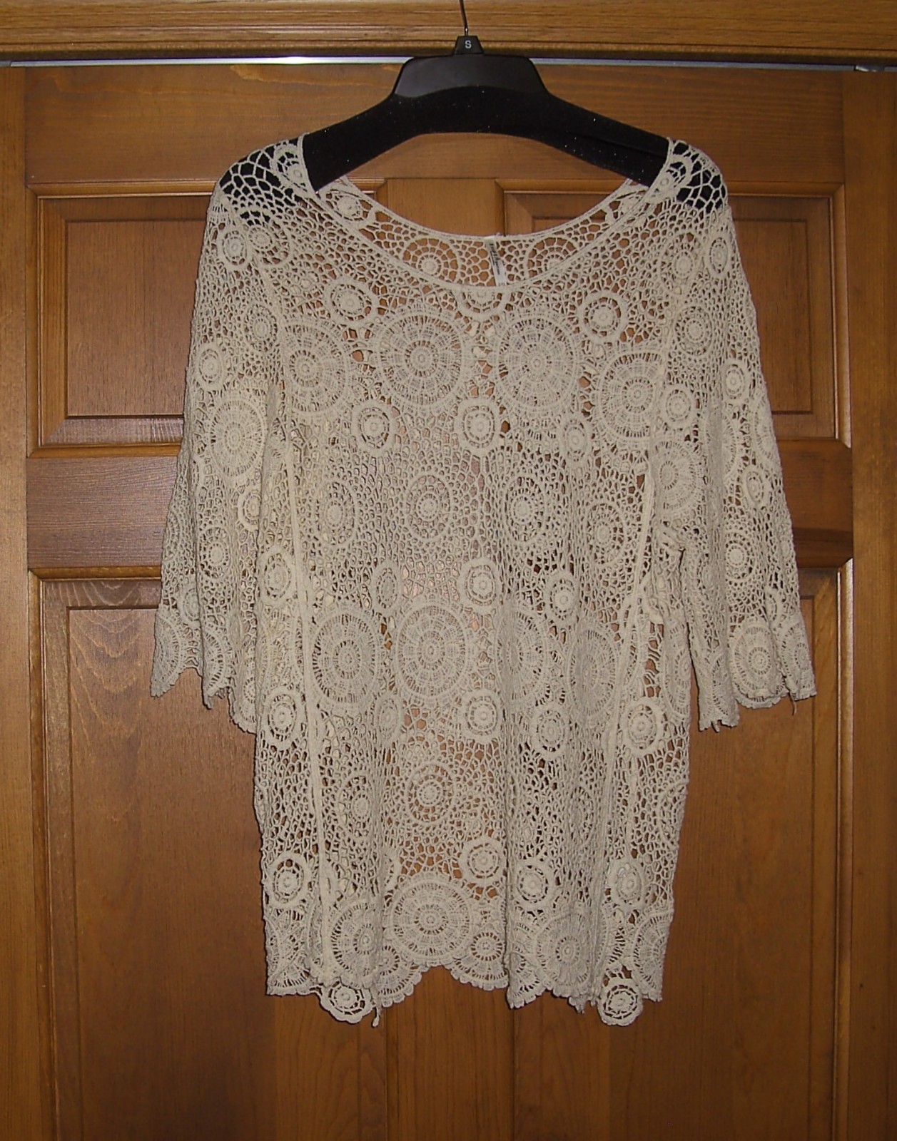 Womens One Size Ivory Pullover Top Open Weave 3/4 Sleeve India Boutique