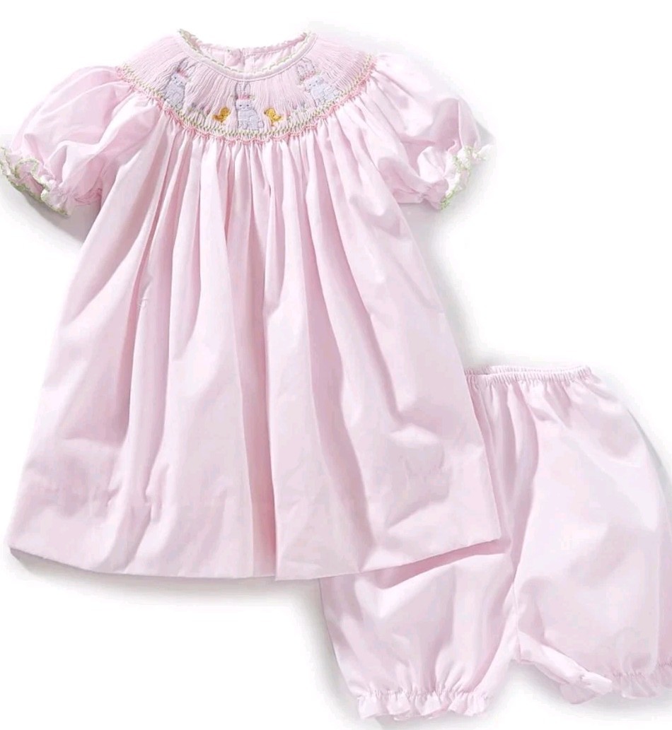 Petit Ami Baby Girl’s Smocked Embroidered Easter Bunny Shift Dress-Size-24M