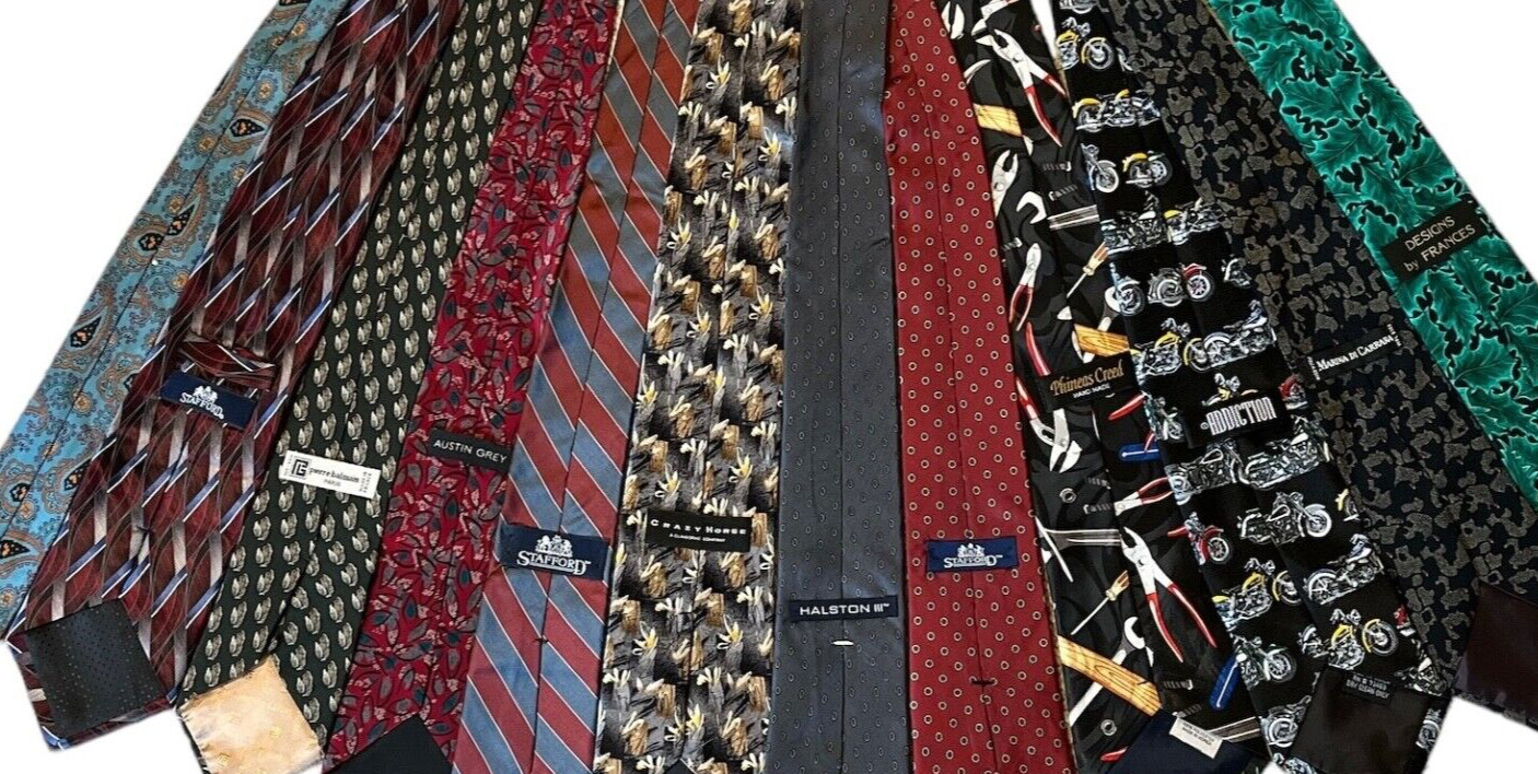 12 Ties for Crafts, Resale or Wear Mixed Lot Vintage-Modern Traditional Novelty