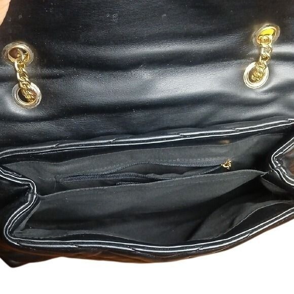Black Quilted Chevron Shoulder Bag Gold Chain Strap Crossbody Evening Handbag