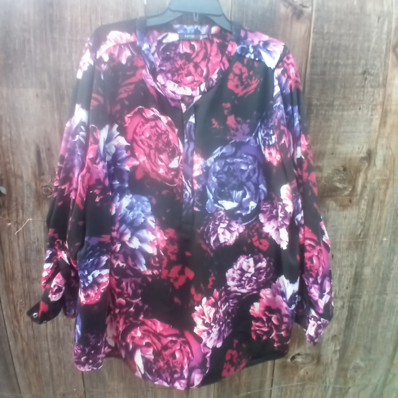 Apt 9 Floral Print Blouse 2X Semi Sheer Roll Tab Sleeves Pullon Half Zip Front