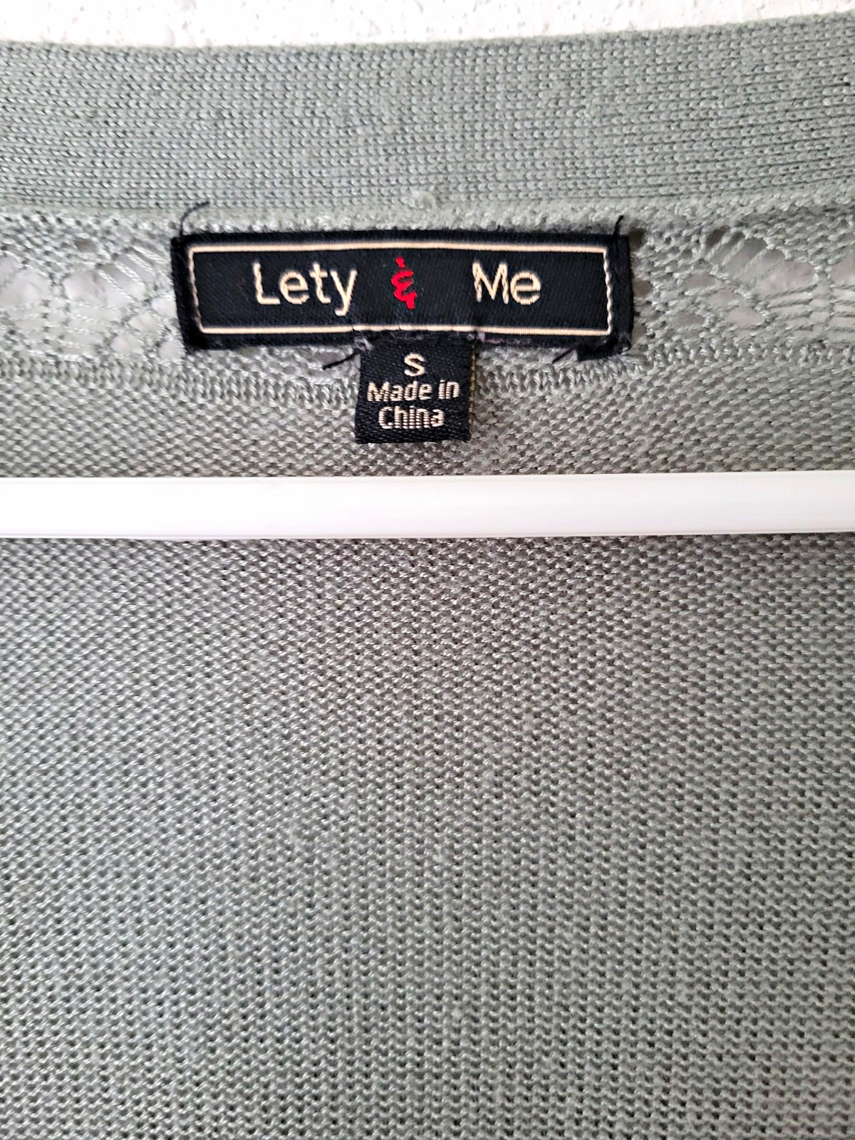 Lety & Me Open Front Lace Cardigan Sage Green Lace Knit 3/4 Sleeve Womens Small
