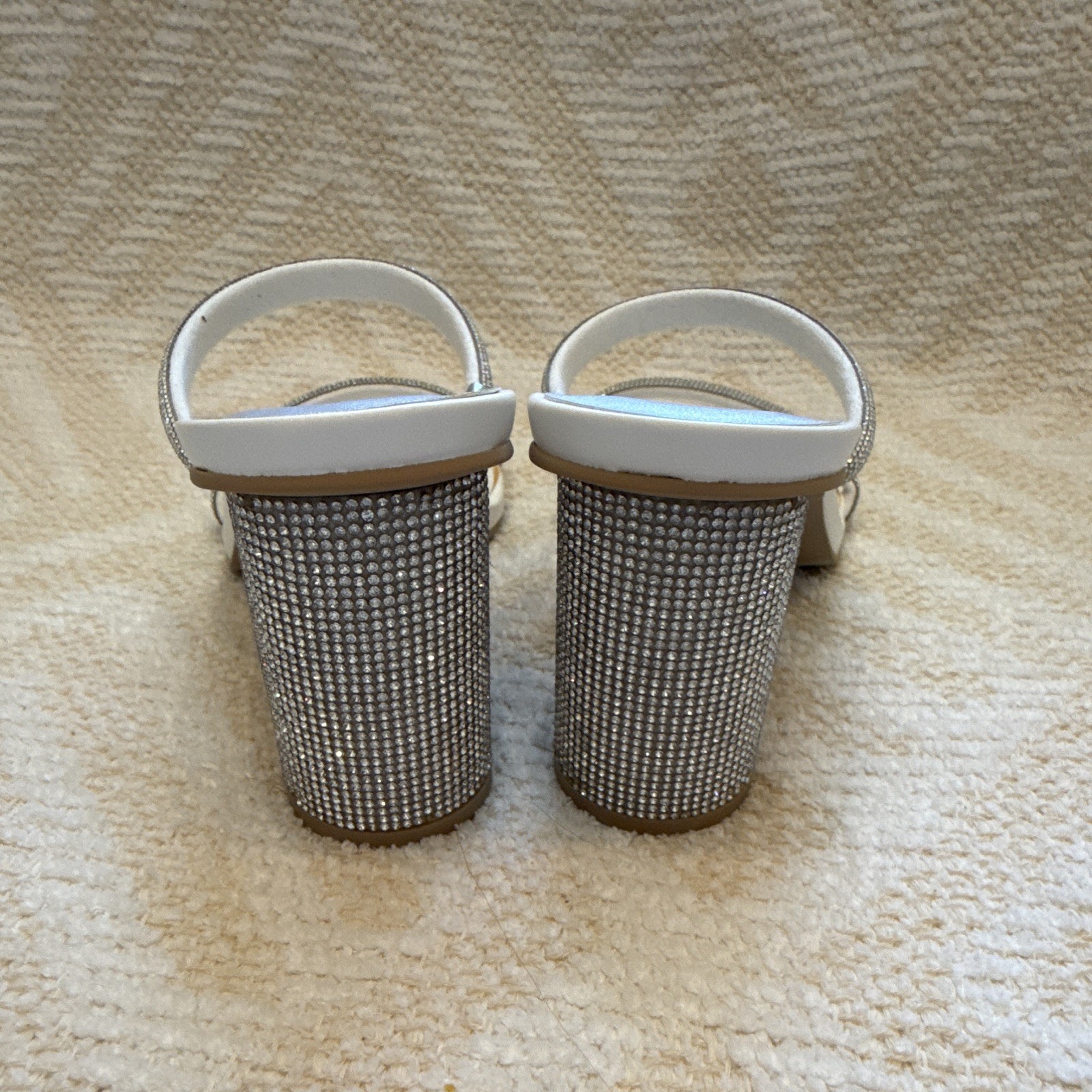 Dolce Vita White/Silver Rhinestone Strappy Square Toe Slip-On Block Heel 8