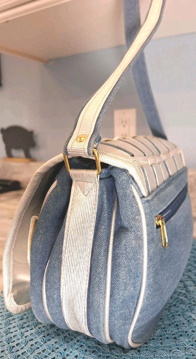 TangoBag Denim/Canvas Silver Organizer Multi Pocket Crossbody Handbag