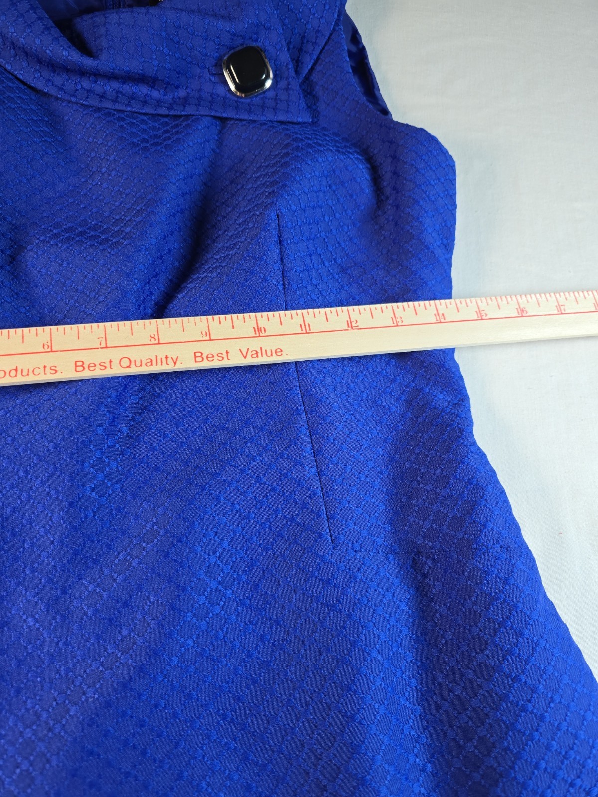 Tahari Arthur S. Levine Blue Textured Sheath Dress SQ Button Closure Size 6