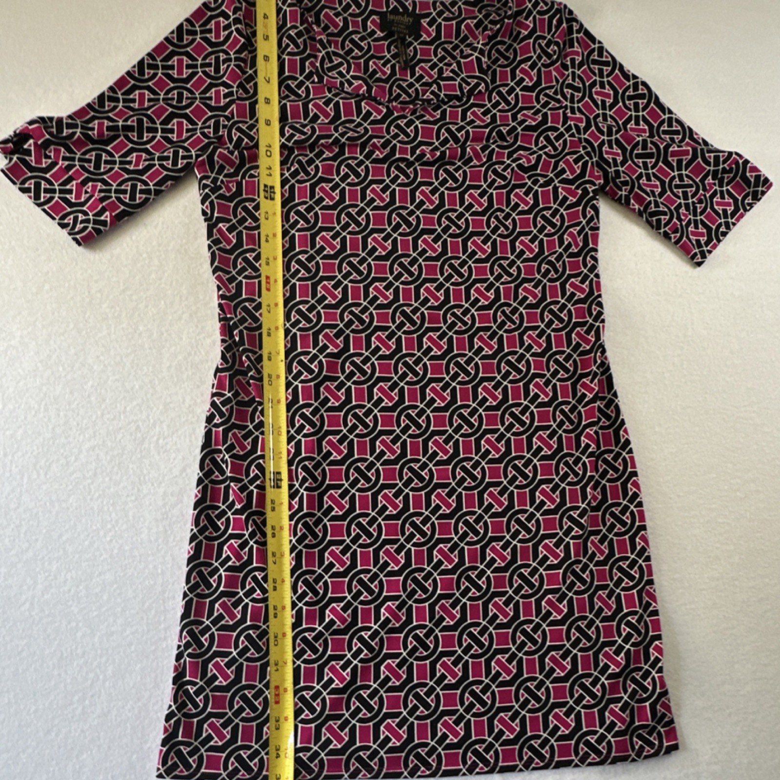 Laundry by Design 6P Pink/Black/White Geometric Shift Dress 3/4 Sleeve V-Neck