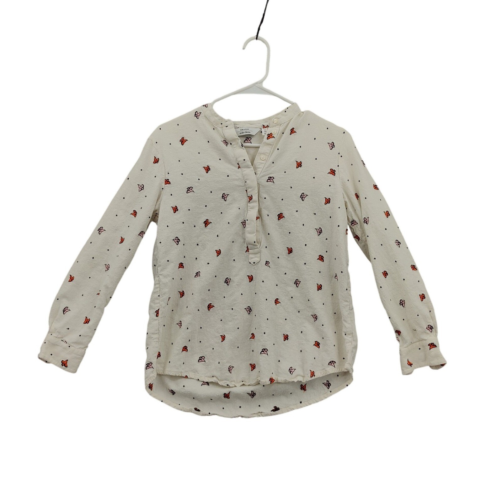 & Other Stories Womens Cottage Bird Embroidered Linen Blend Henley Top 6 Cream