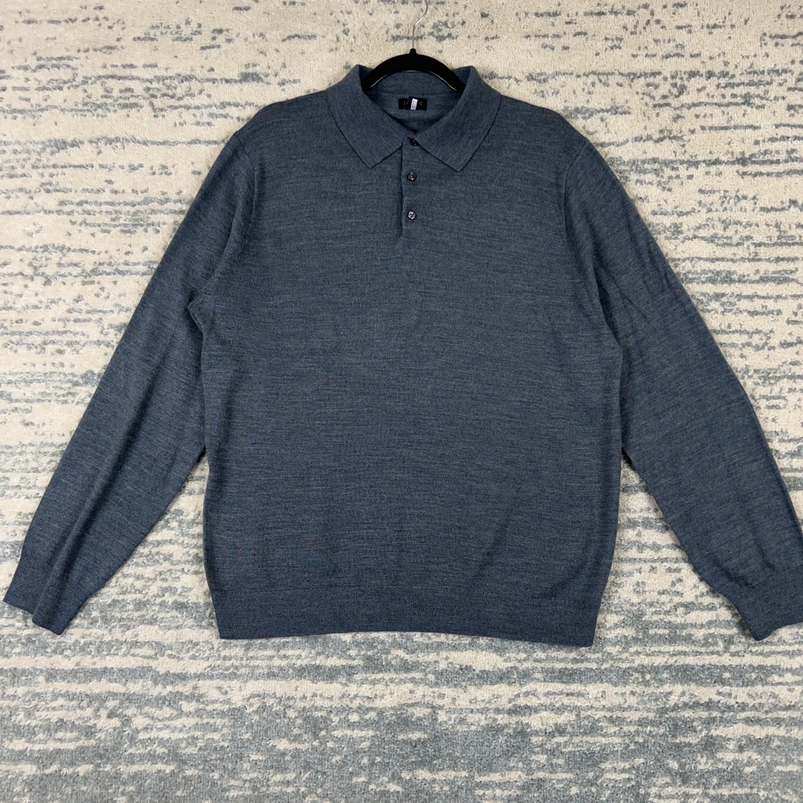 J.Crew Mens Merino Wool Blend Long Sleeve Polo Sweater Blue Grey XL BK247 FA24