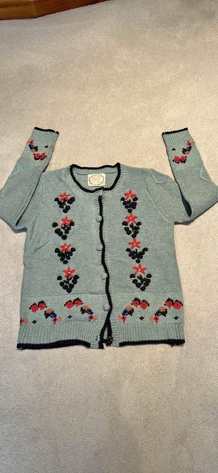 L&Y Womens Sage Green Knit Cardigan Embroidered Floral Cottagecore Jumper