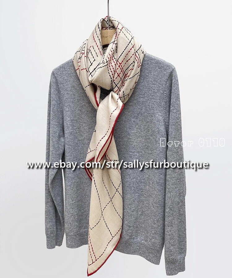 80% Cashmere & 20% Silk Wrap Scarf House Stripes Print Square Shawl 53″