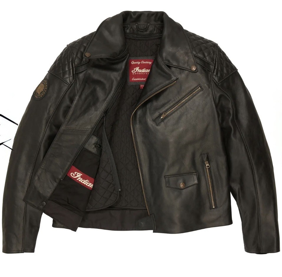 Men’s Indian Motorcycle Jacket Genuine Cowhide Leather Biker Jacket (Black)