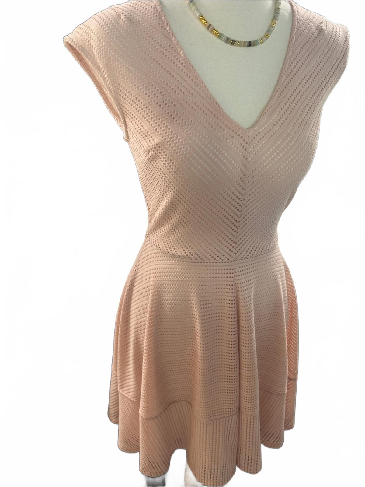 Bar III Summer Fit & Flare V Neck Peach Knit Dress Size Small