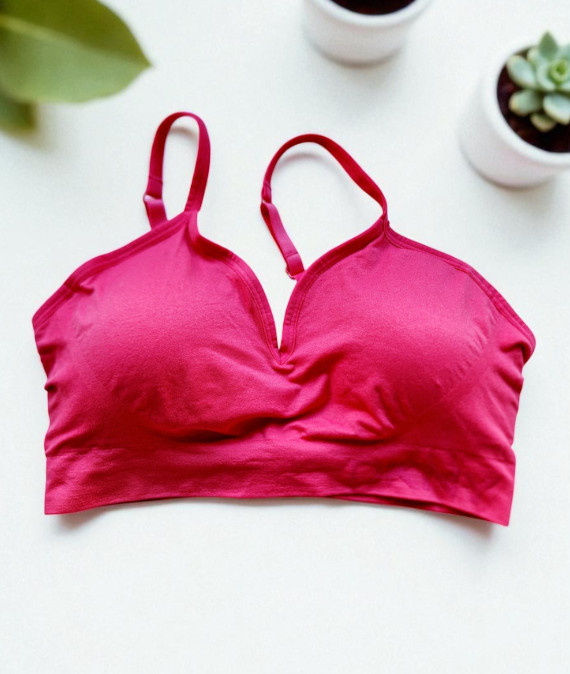 DKNY Seamless Bra Wireless Cups Fully Adjustable Soft Stretch Fabric Pink Size L