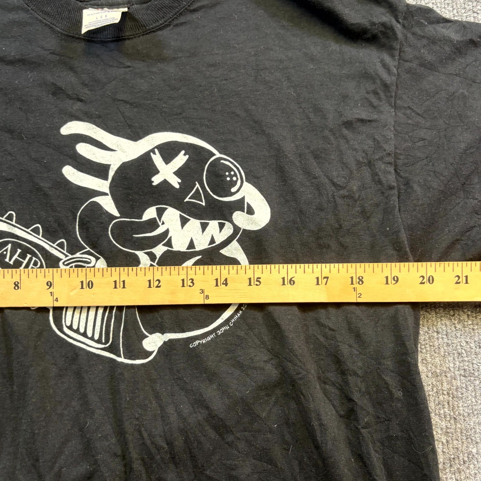 VTG Jerzees Heavyweight Blend T-Shirt Mens L Black Cartoon Holding Chainsaw AHB
