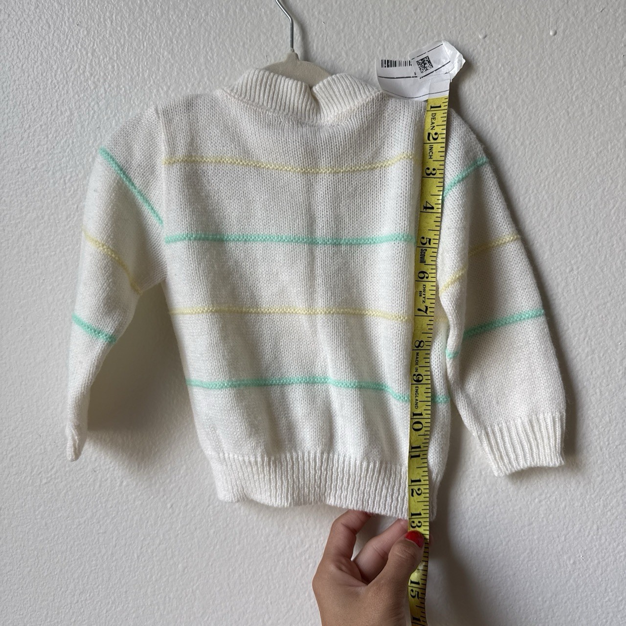 Royal Vintage Knit Cardigan Sweater Acrylic White Green Yellow Stripe 6-9m