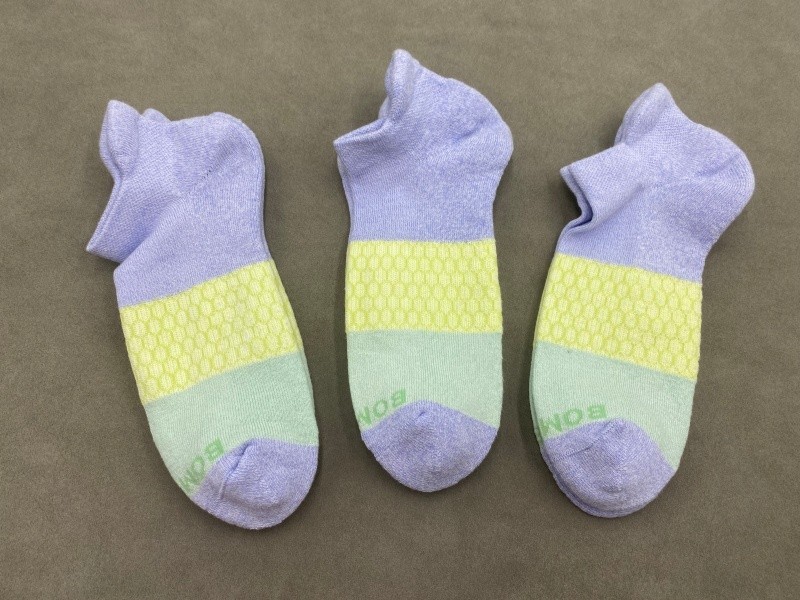 3 Pairs Bombas Unisex Socks Tri-Block Marl Honeycomb Ankle Socks Size L 9-12