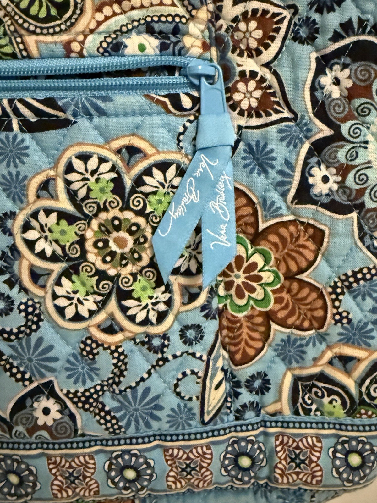 Vera Bradley Quilted Shoulder Bag In A Blue Floral Paisley Retired Pattern EUC M