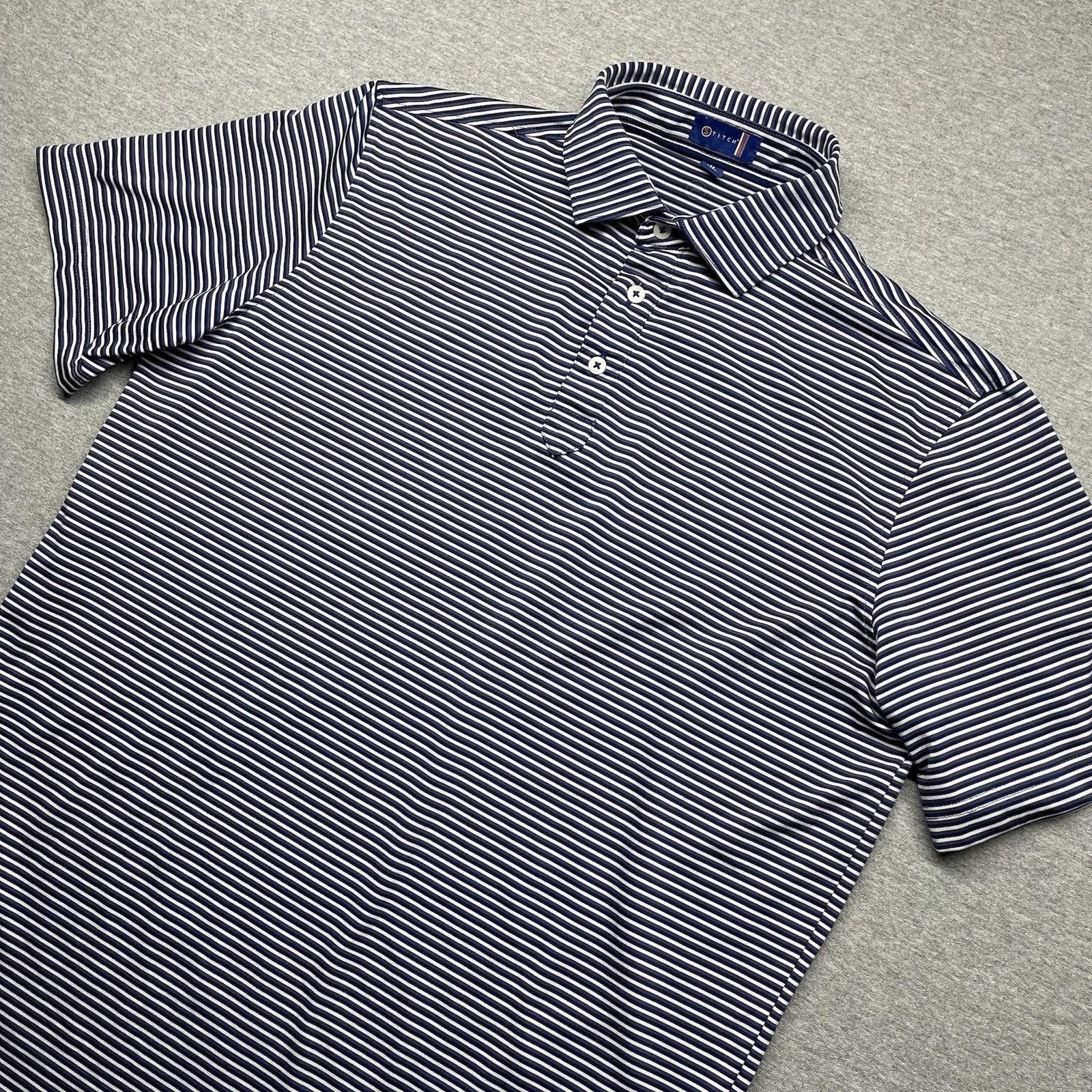 Stitch Willowbrook Golf Mens Medium White Blue Striped Performance Polo Shirt