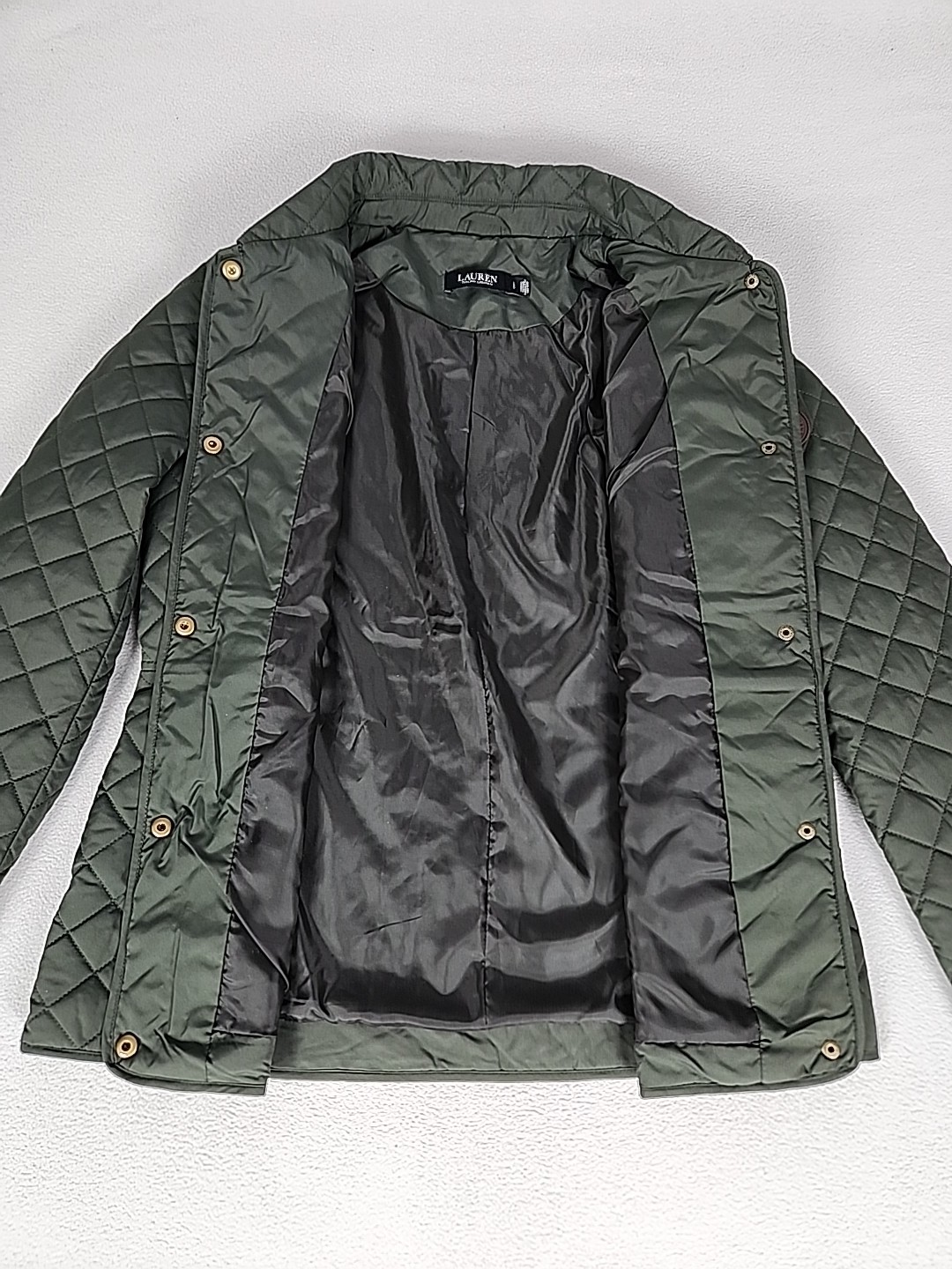 Lauren Ralph Lauren Diamond Quilted Button Up Mid Jacket Women’s Large Green