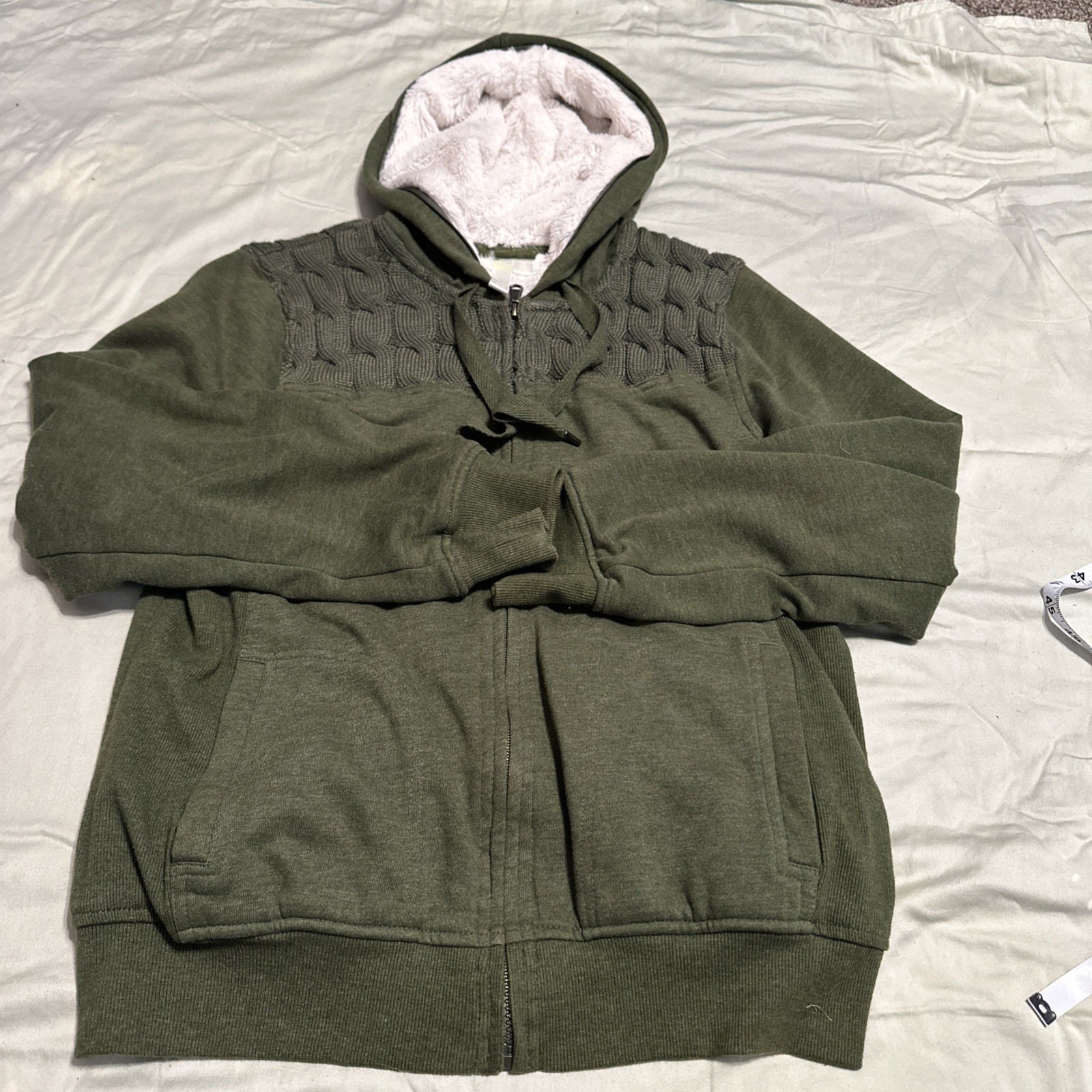 Women Green Tea L Olive Full Zip Hoodie Sweater Cozy soft Lining Fleece pockets