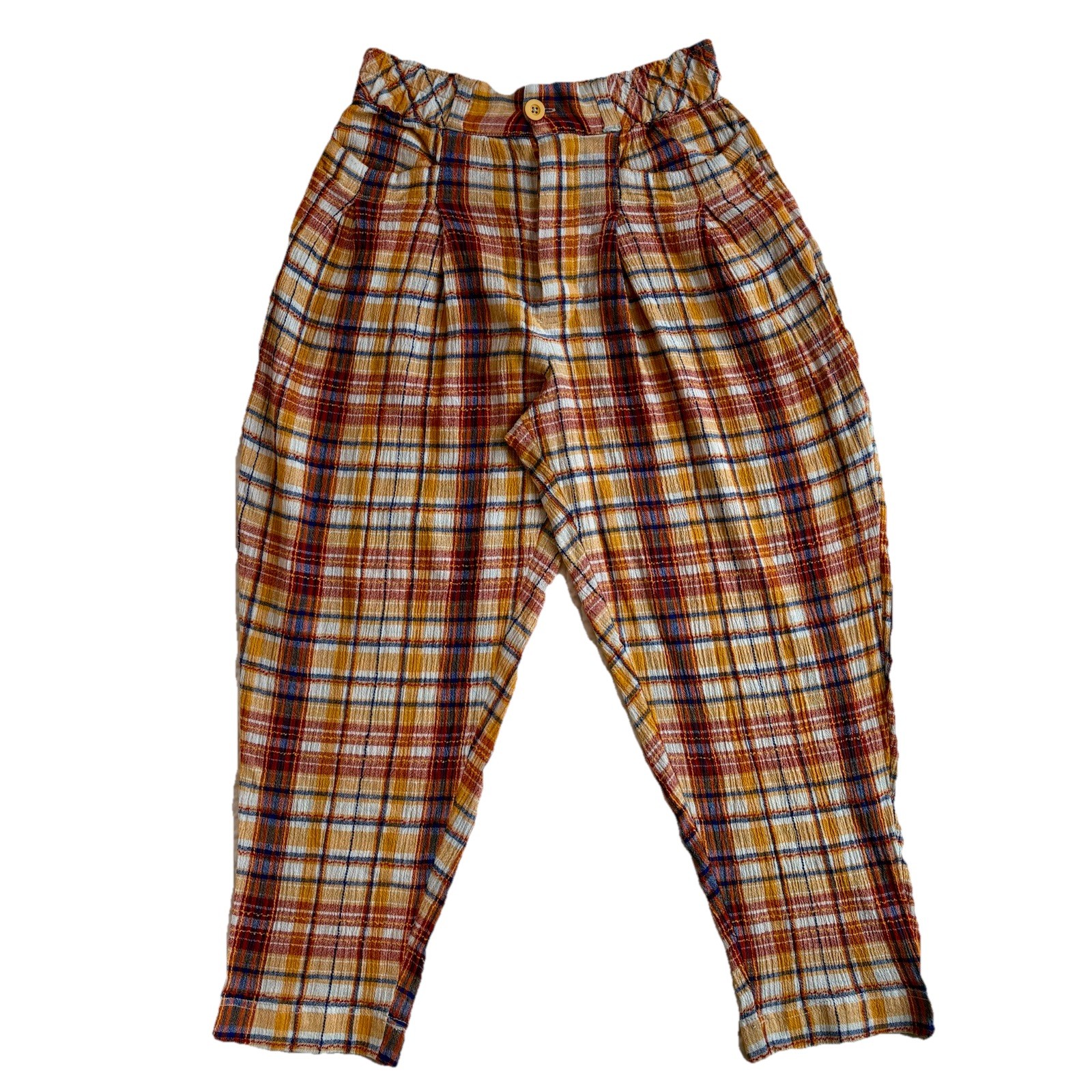 Free People Make A Stand Orange Plaid Cotton Relaxed Fit Preppy Pants Women M
