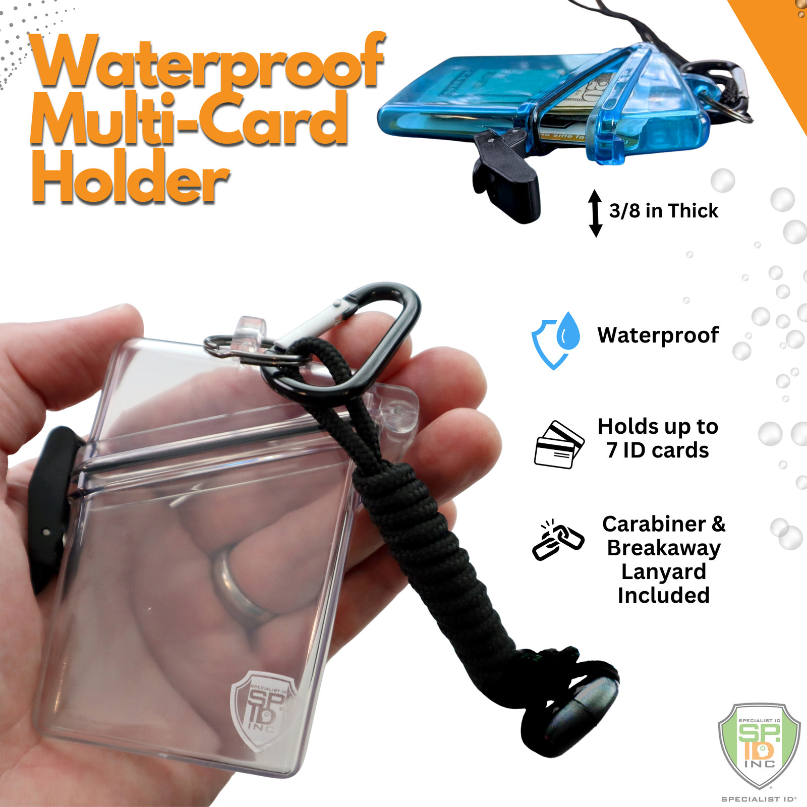Waterproof Badge Holder Case with Lanyard & Carabiner Clip for Cruise and Travel