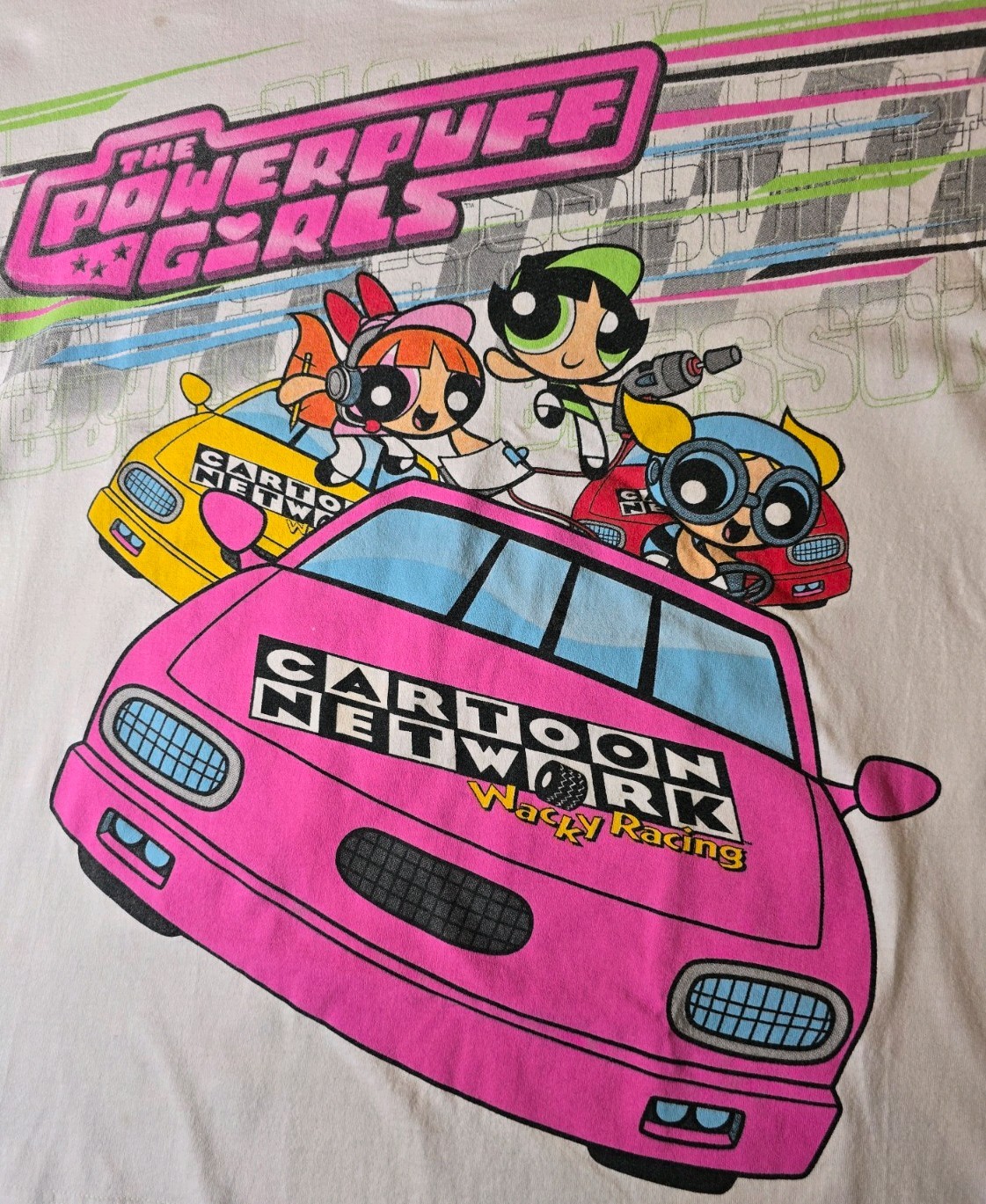 Vtg 02 Powerpuff Girls Wacky Racing Cartoon Network Tee Size L Racing Champions