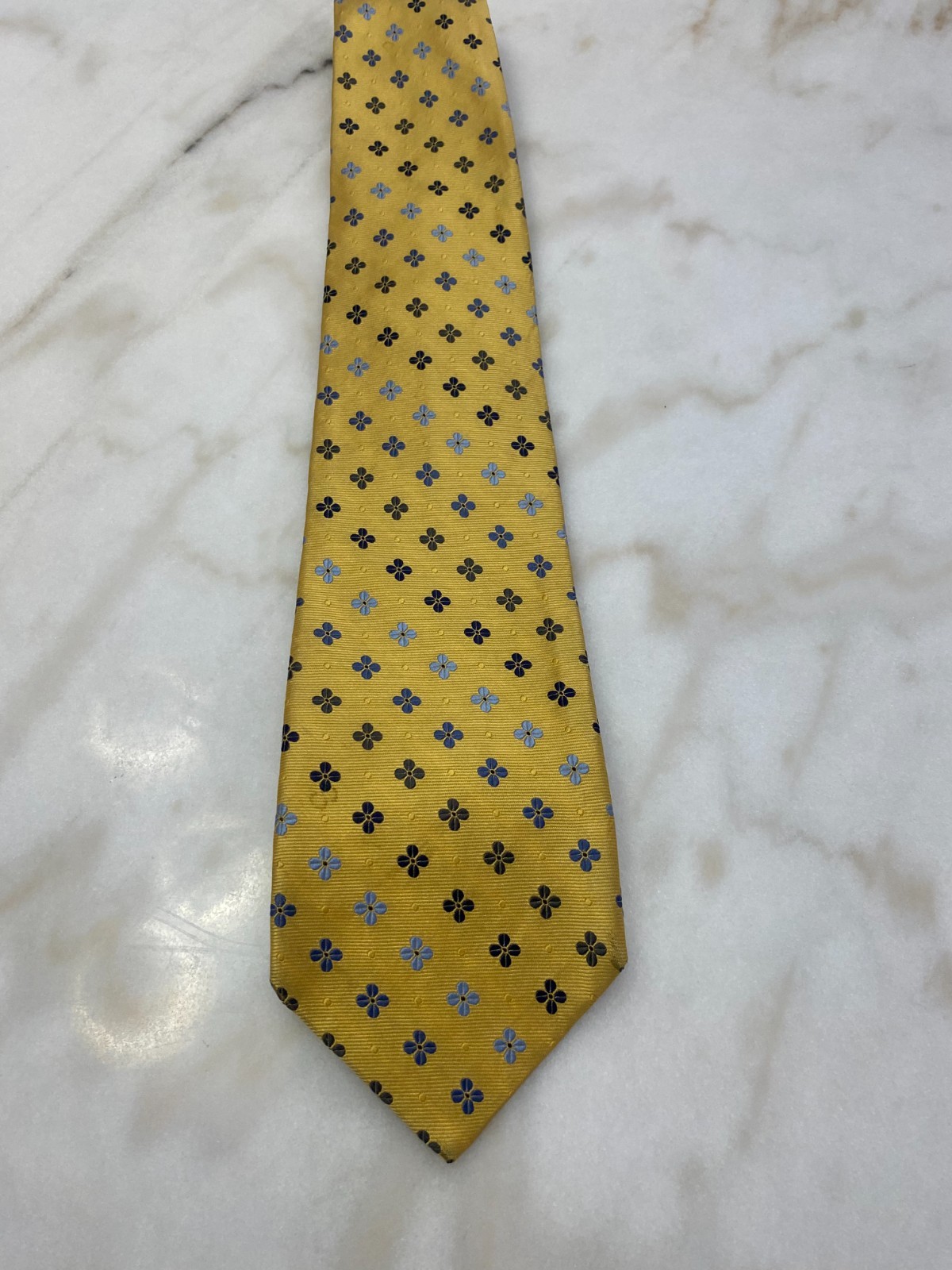 Tom James Corporate Image Silk Tie Yellow Blue Floral Pattern Made in Italy