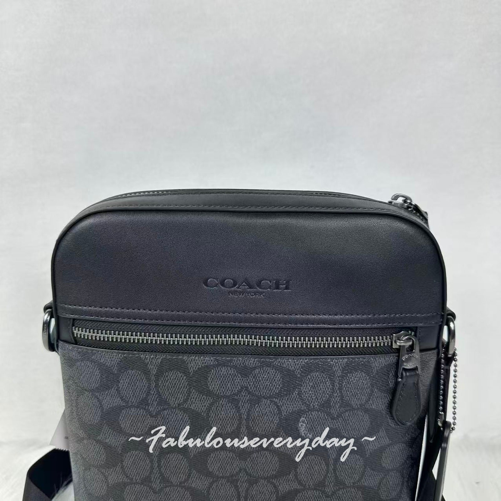 Coach Men’s Houston Flight Bag In Signature Canvas/Charcoal/Black CZ398 NWT