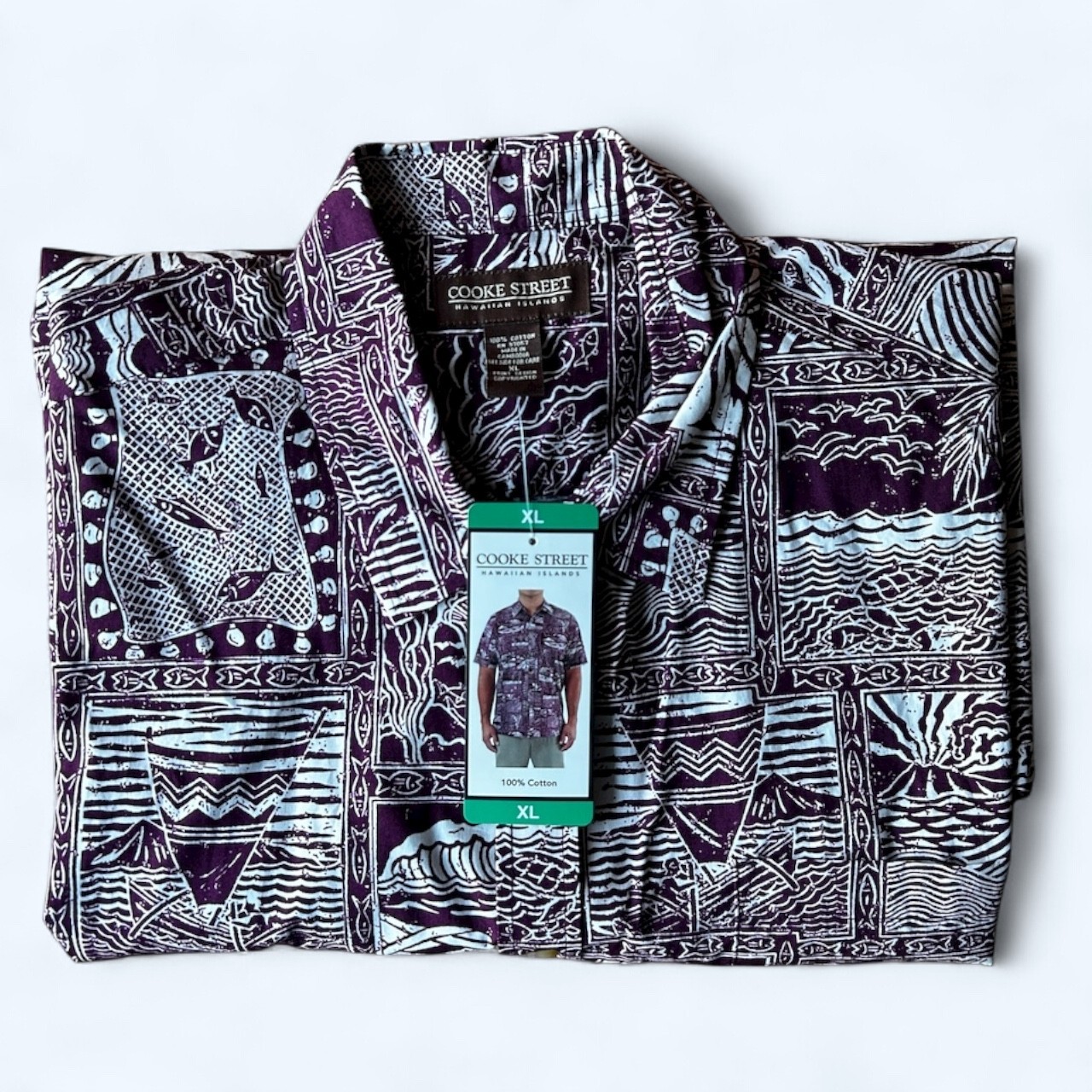 Cooke Street Men’s short Sleeve Aloha Hawaiian Shirt Cotton Purple Size XL