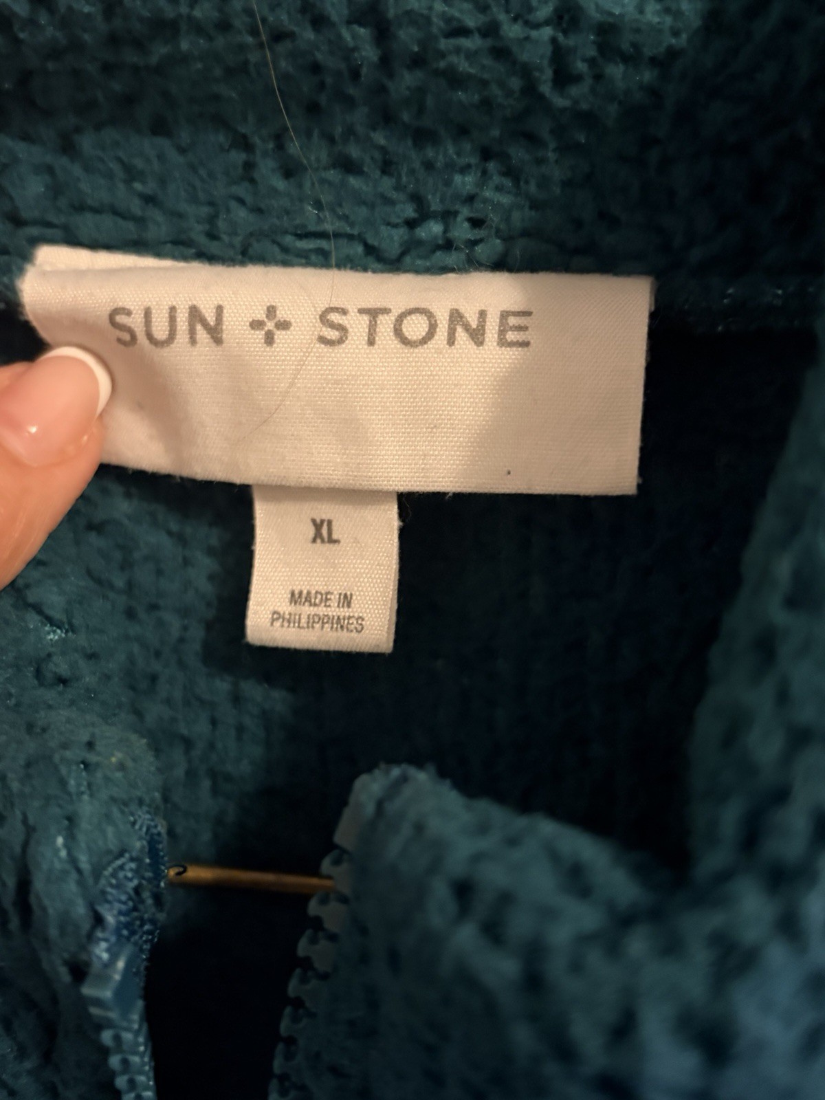 Sun+Stone Size XL “Sea Cave Bloom” Sherpa Fleece 1/4 Zip PulloverSweater