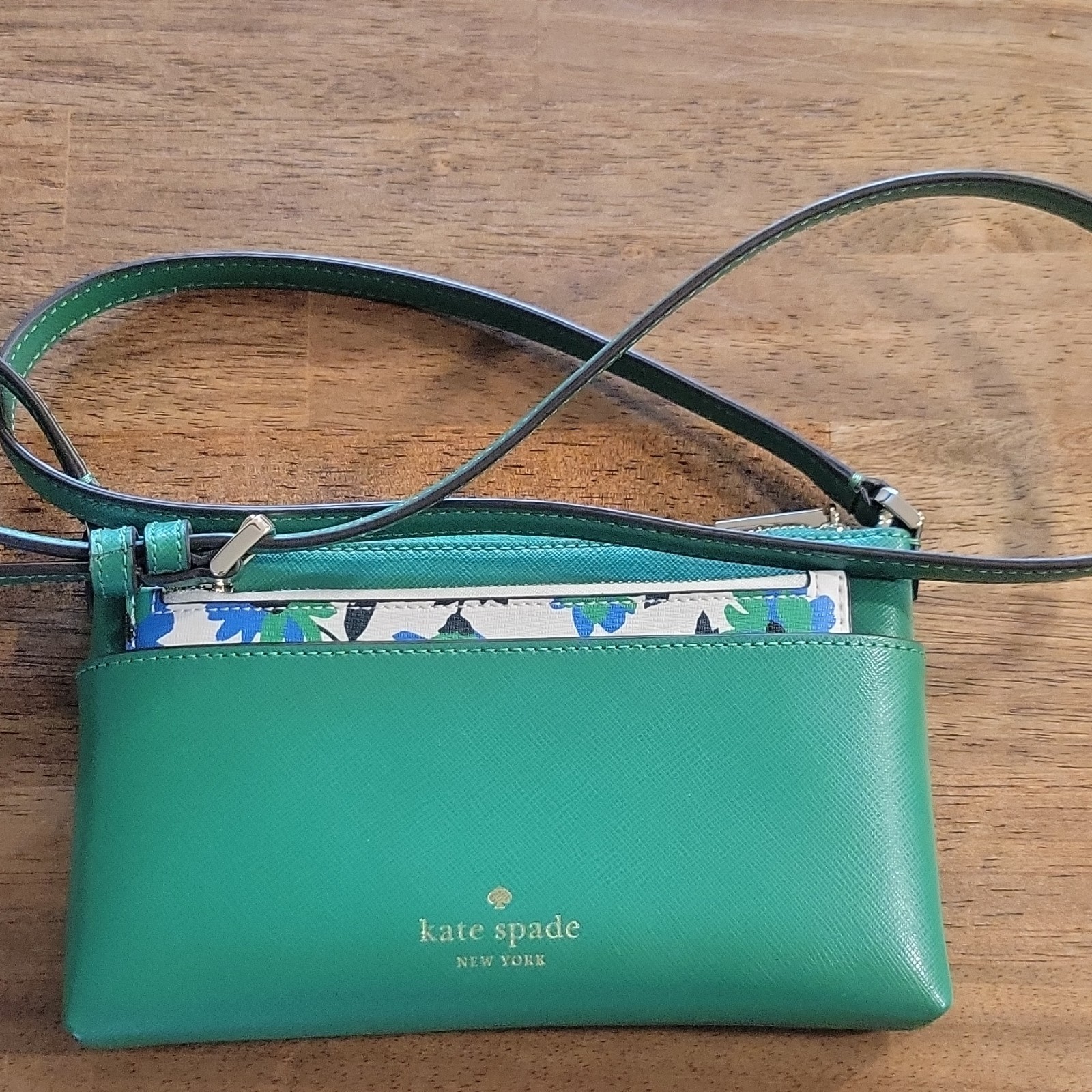 kate spade new york Green Small Floral Zip Crossbody