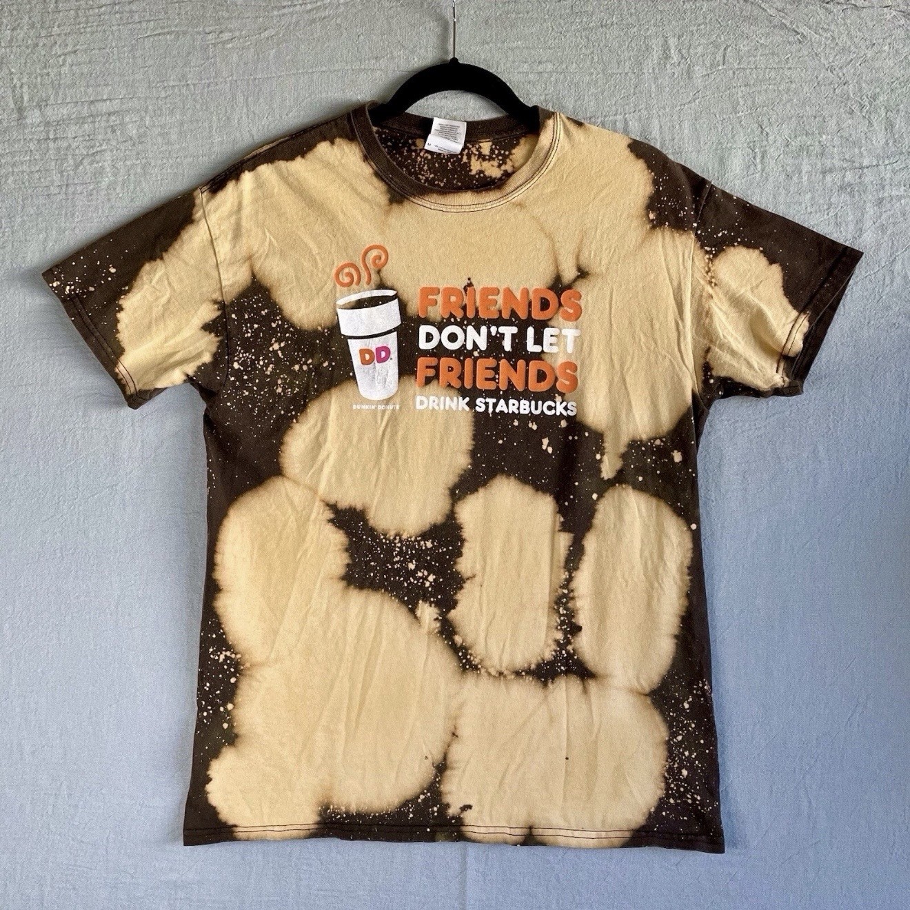 Dunkin Donuts Tee Shirt Mens M Brown Tie Dye Friends Don’t Let Friends