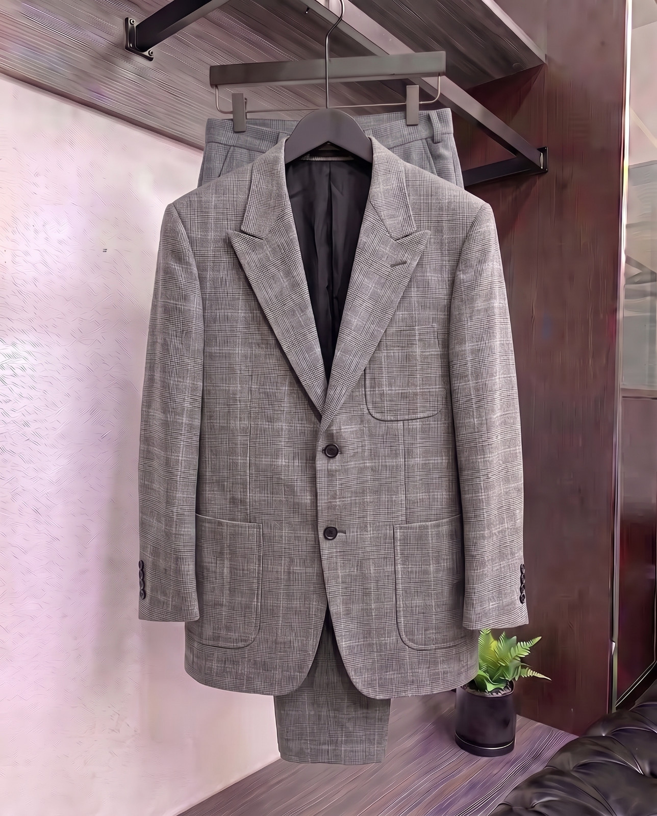 Brioni Wool 2-piece SUIT Gray checkered Celio Blazer Mens 48/50 size luxury