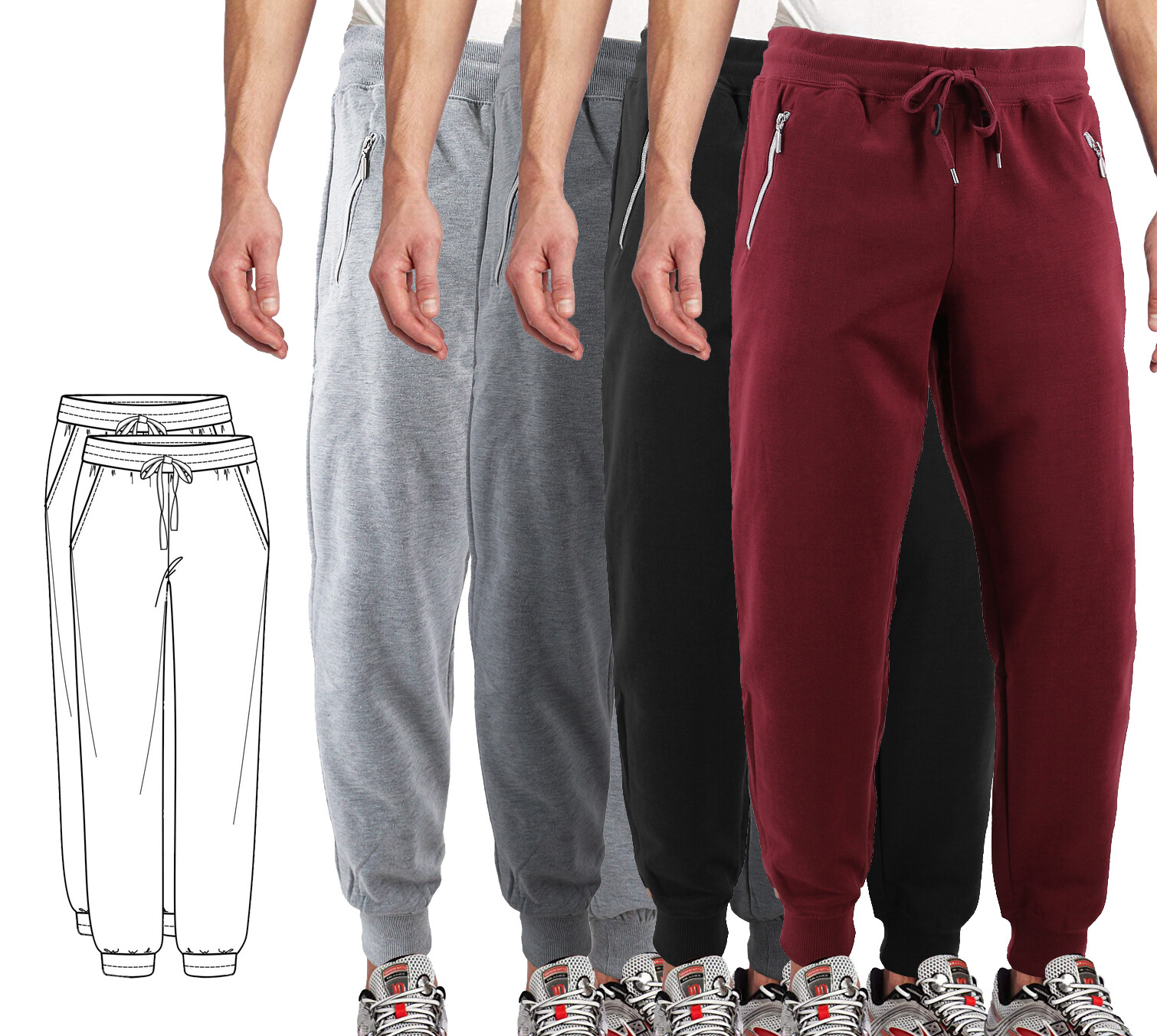 2 Pack of Men’s Athletic Slim Fit Zipper Pockets Joggers Drawstring Sweat Pants
