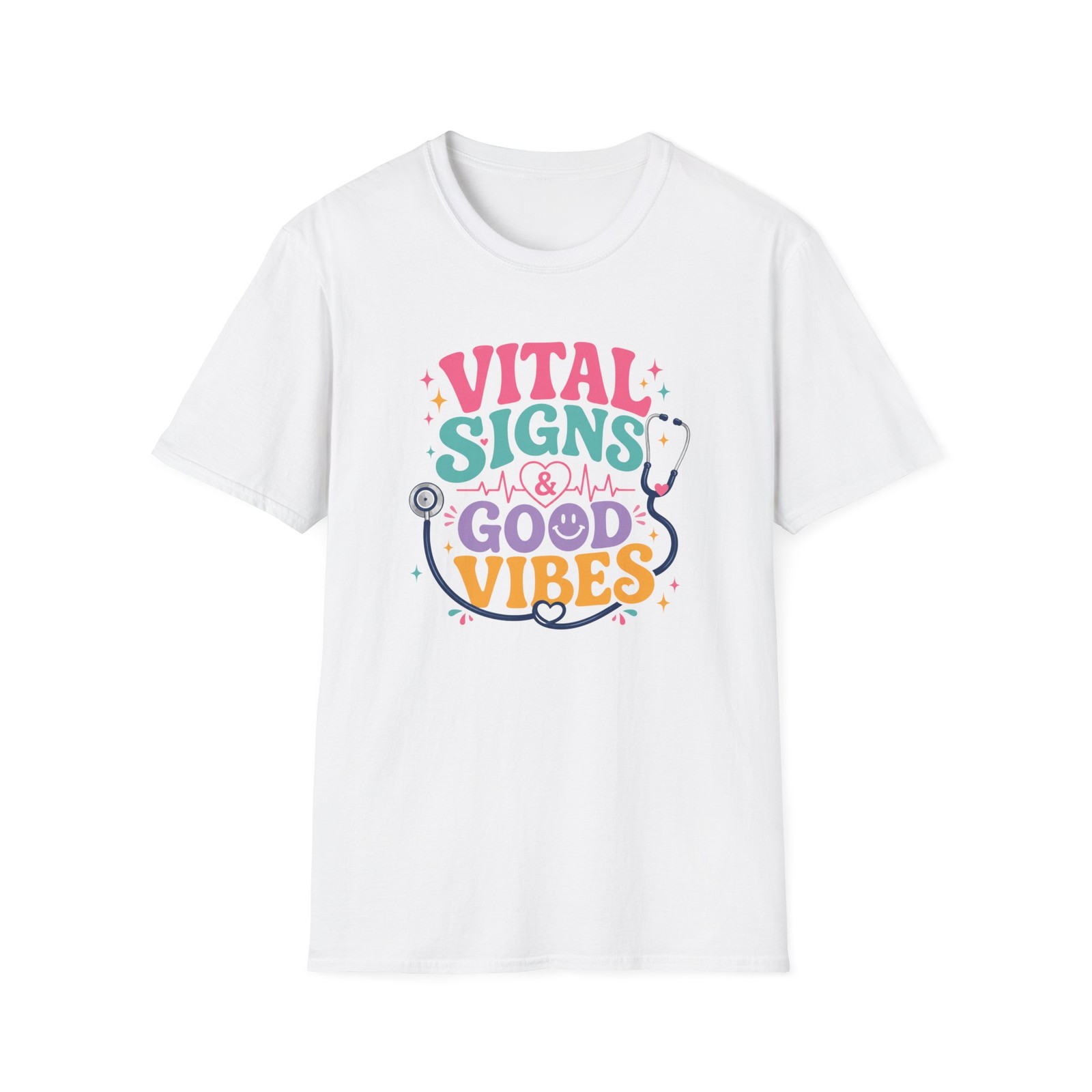 Vital Signs & Good Vibes T-Shirt | Nurse Stethoscope Medical Tee
