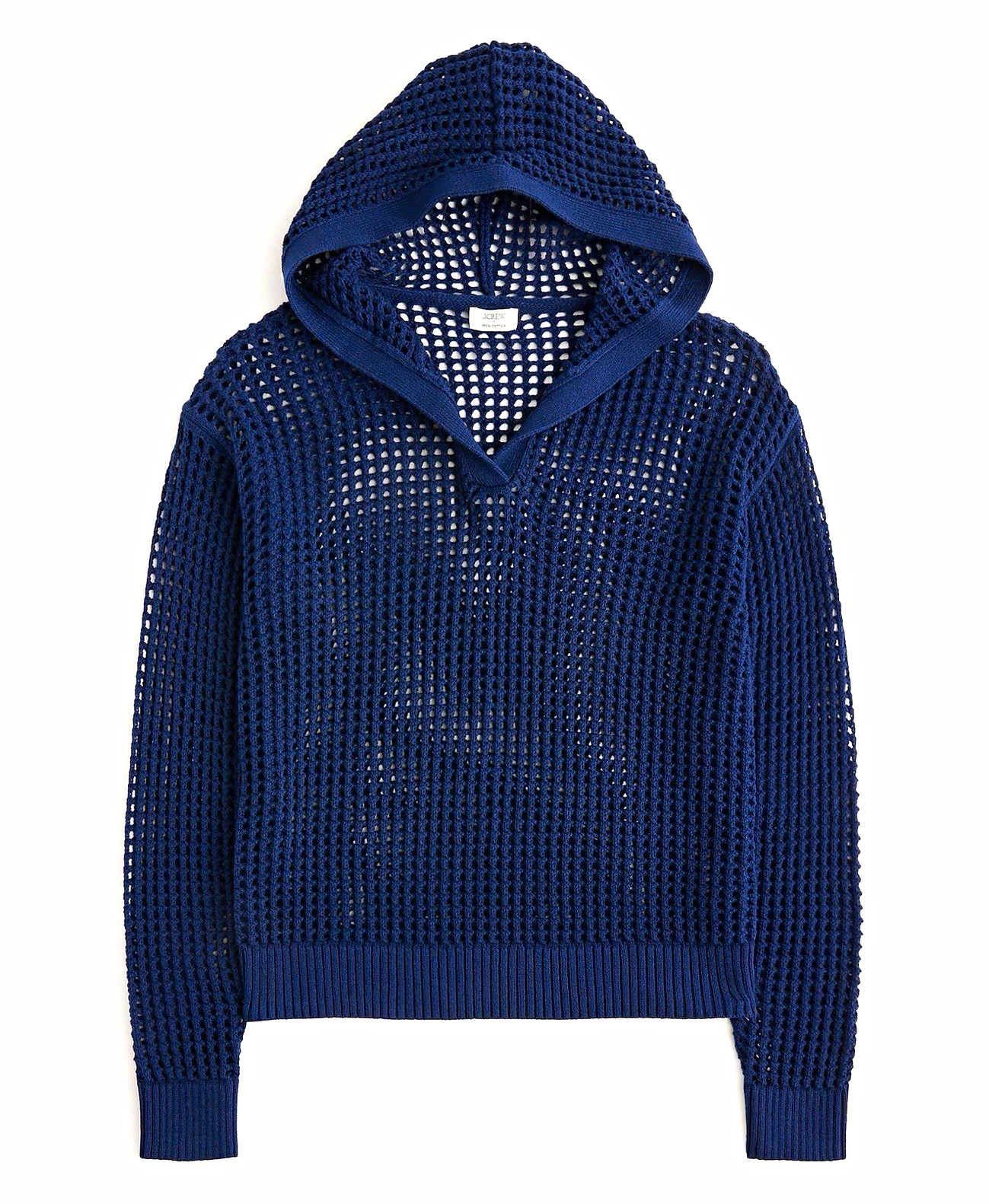 J.CREW Factory Women’s Navy Blue Cotton Knit Hooded Pullover Hoodie Sweater M
