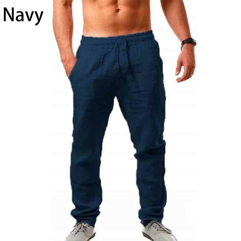 Mens Summer Linen Loose Trousers Casual Travel Beach Rope Tie Drawstring Pants