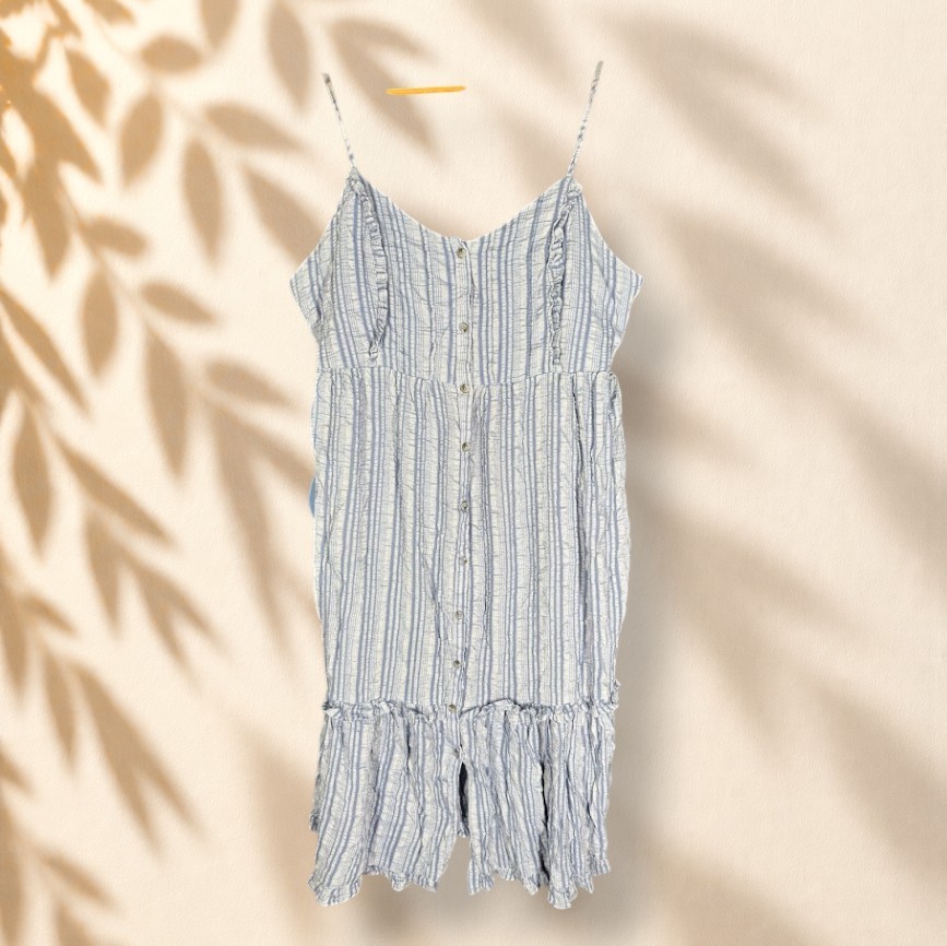 Davi & Dani Dress Women 3XL Plus Blue Striped Button Sheath Midi V-Neck Cotton