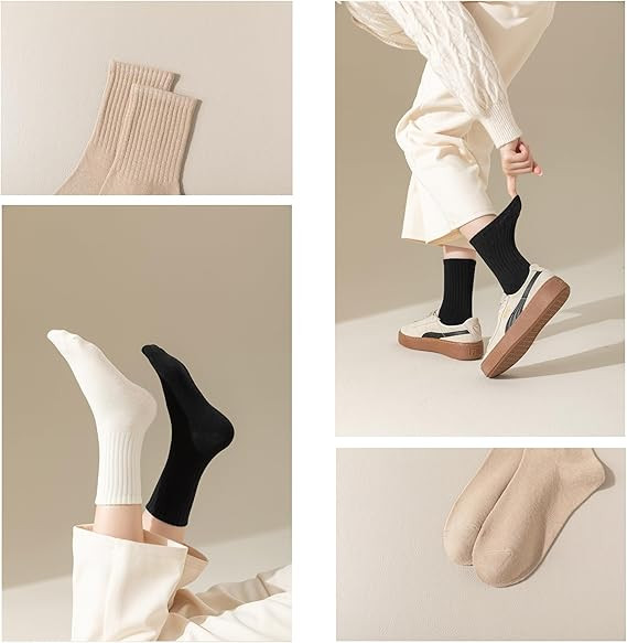 3/6 Pairs Cute Crew Socks Casual Athletic Aesthetic Cotton Socks for Fall Shoes