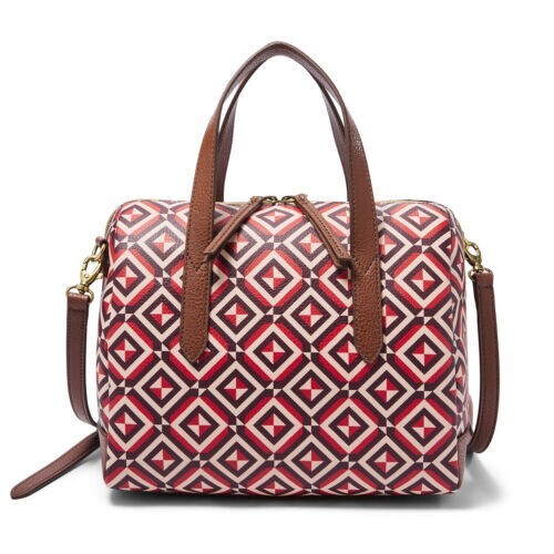 Fossil Sydney Satchel Red Geometric Crossbody Bag Handbag SHB2351995 NWT $138