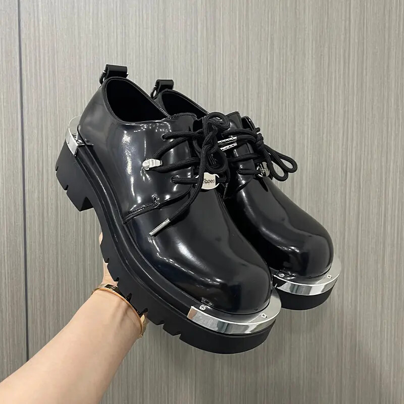 Mens Metal Round Toe Casual Lace Up Dress Formal Business Platform Fashion Shoes