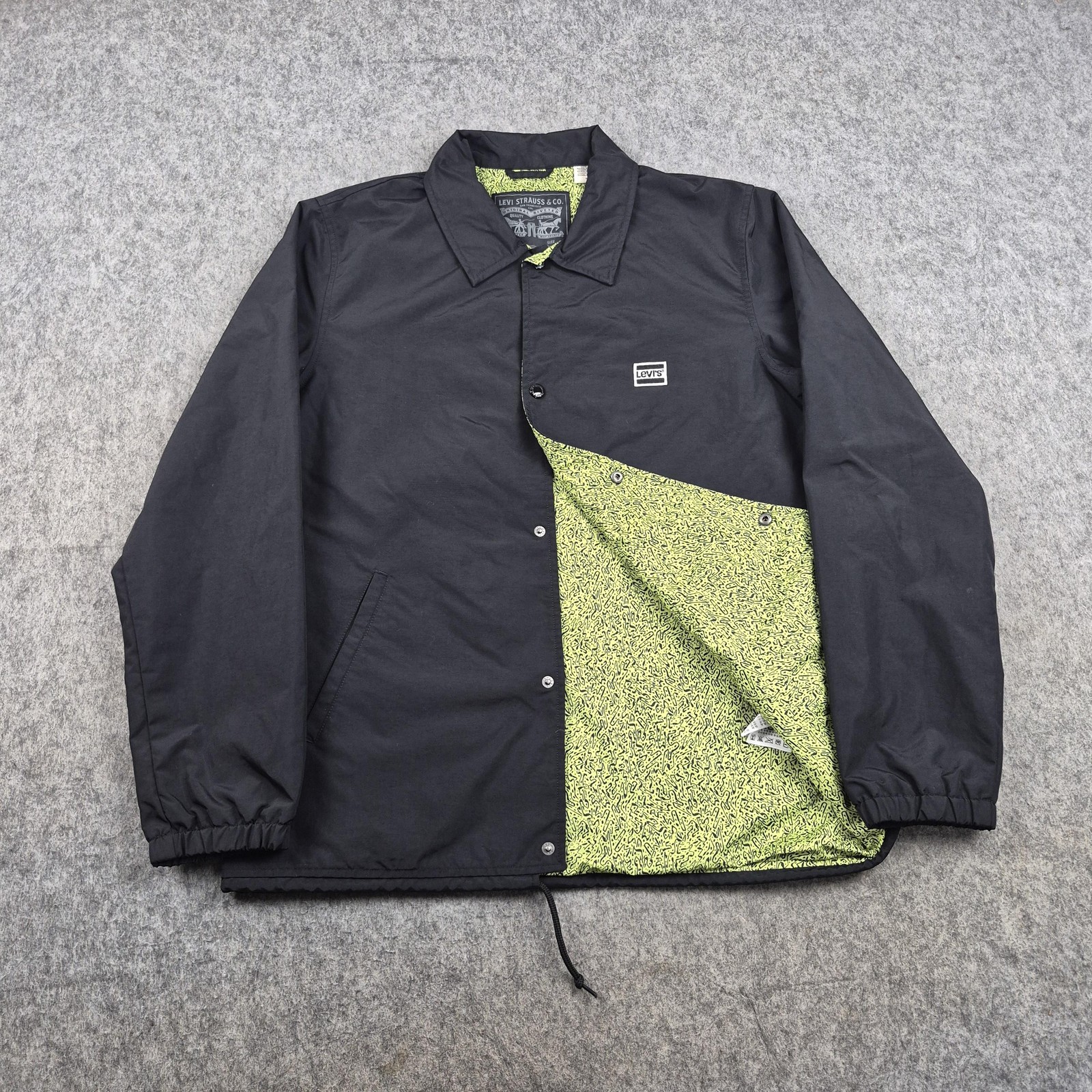 Levis Jacket Mens Medium Black Coach Windbreaker Lined Lightweight Casual