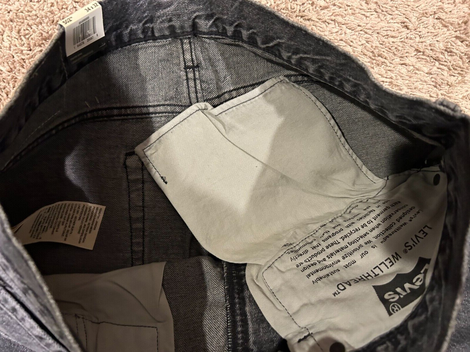 LEVI’S PREMIUM WELLTHREAD 502 TAPER JEANS FADED BLACK SIZE 34X32 NWT RT$128 0005