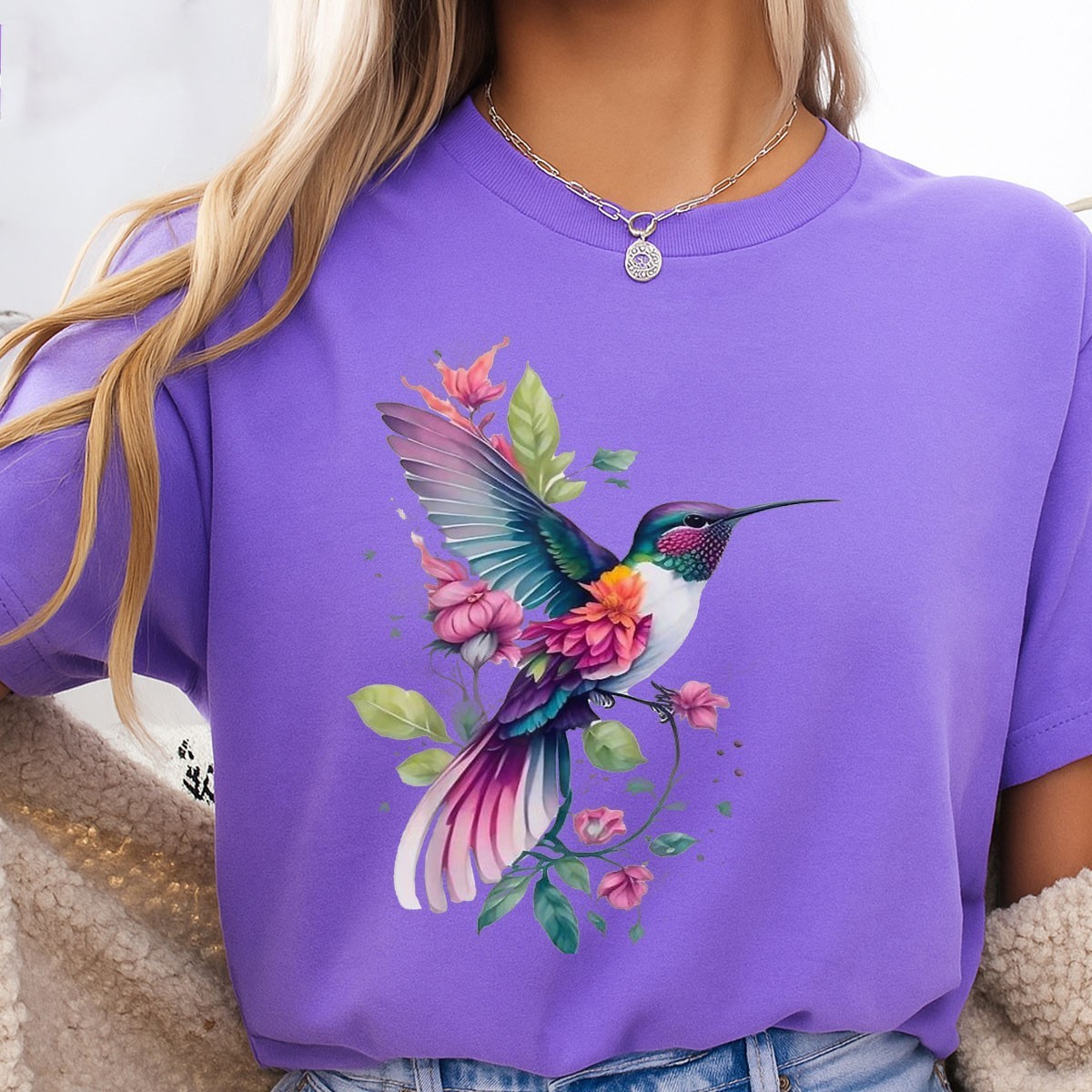 Floral Humming Bird Flowers Tie Dye Shirt Colorful Hummingbird Gift Tee